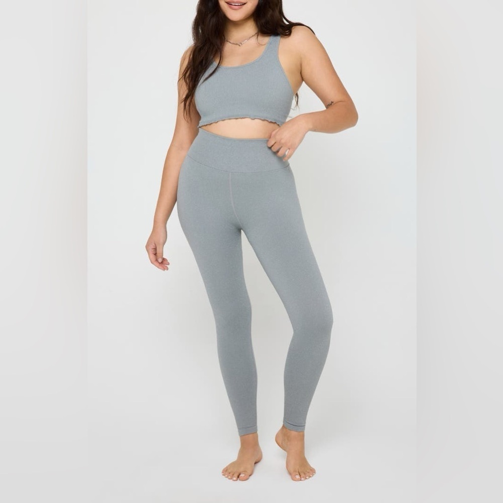 Spiritual Gangster | Love Sculpt Ribbed Seamless Leggings, Blue Ash, Size XS/S